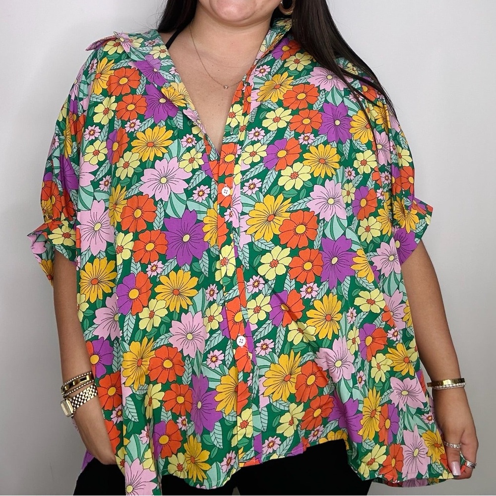 Umgee Floral Multicolor Button-Up Top